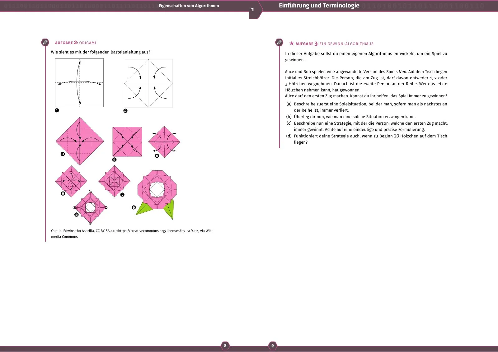 Doppelseite: Algorithmen beschreiben: vom Origami zum Programm