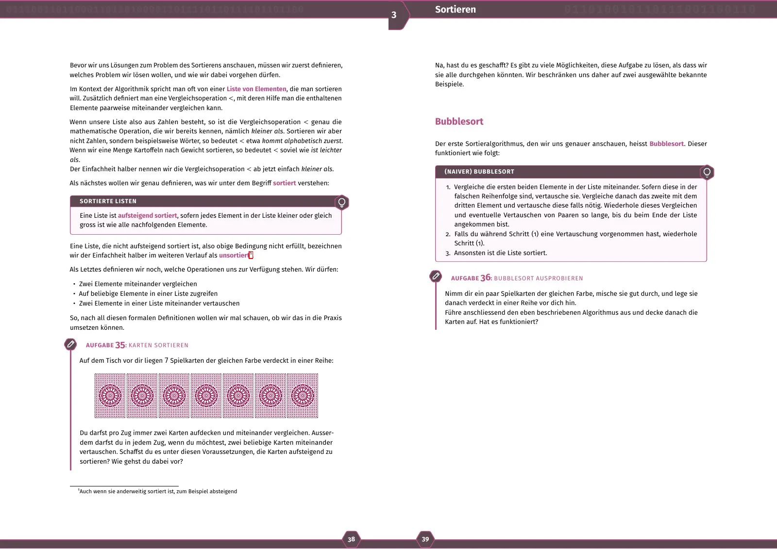 Doppelseite: Kapitel 3: Sortieren mit Spielkarten